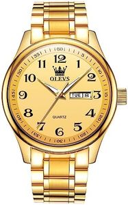 OLEVS Gold Watch for Men Stainless Steel Easy Read Mens Watches Analog Big Face Waterproof Wrist Watch for Men Day Date Numerals Mens Watch, Montre Homme