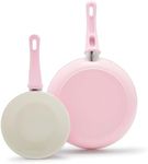 GreenLife Soft Grip Healthy Ceramic Nonstick, 18cm and 26cm Frying Pan Skillet Set, PFAS-Free, Dishwasher Safe, Soft Pink