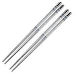 Epsilon Chopsticks 2 Pair Reusable Metal Chopstic Round Chop Stick Stainless Steel Non Slip Grip Easy to Use Chopsteak for Noodels Sushi Thai Foods at Dinner for Home Hotels Restaurant 2 Pair Silver