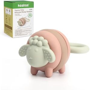 haakaa Twisty Tilly Silicone Sheep Teether, Soft Textures for Sore Gums, Easy-to-Grip Rotating Ring Design Encourages Babies to Grasp, Twist and Explore, Desert Rose