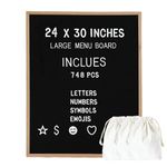 Large Felt Letter Board 24x30 Inch with 748 letters, Large Menu Board Letter, Felt Board Large Message Board, Changeable Letter Board Large Black Letter Board Sign Restaurant, Office, Oak Frame