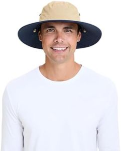 Traveller Broad Brim Sun Hat Upf50+ UV Protection, Sun Protective Hat for Men, Beige Navy, Small