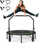 BCAN 48" Foldable Mini Trampoline with Resistance Band, 550 LBS Fitness Trampoline with Bungees, U Shape Adjustable Foam Handle, Stable & Quiet Exercise Rebounder for Adults Indoor/Garden