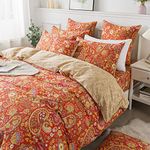 FADFAY Paisley Duvet Cover Set Full Bohemian Damask Paisley Bedding Luxurious Orange Boho Paisley Comforter Cover Set 100% Cotton Ultra Soft Quilt Cover with Hidden Zipper Closure 3 Pieces, Full Size