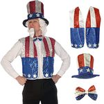 nezababycos 3PCS Uncle Sam Costume 4th of July Top Hat Bow Vest Accessories USA Themed Patriotic Costume Set for Adult Independence Day Party Celebration