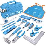 Hi-Spec 17pc Kids Tool Kit with Blue Truck Tool Box, Kids Apron with Pockets, Level, Real Small Size Hand Tools, Safety Scissors DIY Construction Educational Childrens Tool Set.