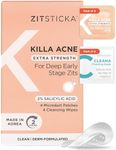 ZitSticka KILLA ACNE Extra Strength patches. 4 pack of fast-acting pimple patches for face and skin. Self-dissolving microdarts start working within 2 hours on deep, early-stage, unpoppable zits.