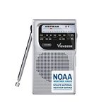 NOAA Weather Radio - Emergency NOAA/AM/FM Battery Operated Portable Radio with Best Reception and Longest Lasting Transistor. Powered by 2 AA Battery with Mono Headphone Socket, by Vondior (Silver)