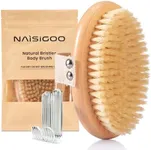 Dry Brushing Body Brush, NAISIGOO Natural Bristle Exfoliating Body Brush, Dry Brush for Lymphatic Drainage Massager, Wet and Dry Body Brush, Reduce Dead Skin & Cellulite, Enhance Blood Circulation