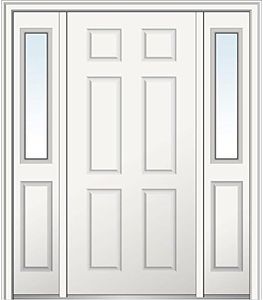 National Door Company, Z029339R, Exterior with Two Sidelites Door, Steel, 64" x 80", 6-Panel, No Glass Classic 6 Panel Collection, Right-Hand Inswing