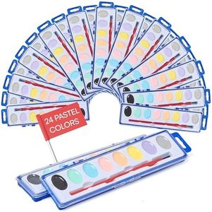Amazaque Watercolors Set of 24 - Pastel Colors - Watercolor Paints for Kids - Water Colors Paint Set - Plastic Material - Dilute with Water Before Use - Pastel Shades
