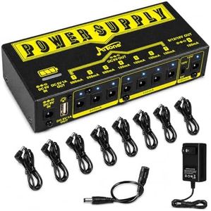AITONE Pedal Power Supply 9V 12V 18V Rechargeable Battery Guitar Pedal Board with 8 Isolated DC Output USB Port 100/500mA (A-P05)