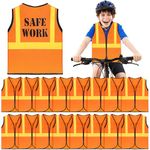 18 Pieces Kids Construction Vest, Construction Worker Costume Kids Orange Safety Vest, Children Construction Dressing Up for Birthday Party Role Play Construction Party Supplies