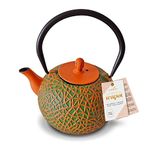 Olive & Orange Japanese Cast Iron Teapot with Stainless Steel Tea Infuser (800ml/4 Cups)