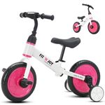 YEALEO Fit 'n Joy Kids' Bikes, 4 in 1 Toddler Balance Bike with Auxiliary Wheels and Detachable Pedals, Easy Assembly Kids Trike for 2-5 Years Boys Girls, Pink