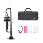 LeSage Black Trumpet Standard Bb Brass Instruments Beginner Trumpet b Flat Student Trumpet with Case Cleaning Kit Gloves 7C Mouthpiece Polishing Cloth