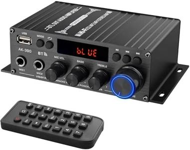 LiNKFOR Mini Amplificador de Audio AK-390 Amplificador Bluetooth Receptor Bluetooth 5.0 Altavoz Amplificador con 12V 5A Fuente de Alimentación, Controles de Graves y Agudos para Altavoces Domésticos