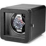 Vlando Single Watch Winder for Automatic Watches, Super Quiet Japanese Motor, 4 Rotation Mode Setting, Mesh Texture Leather, LED Light & Type-C adapter - Black