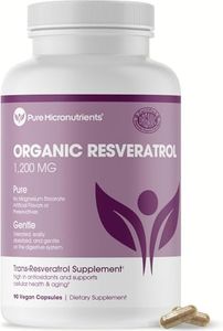 Organic Resveratrol Supplement 1200mg - Extra Strength Formula for Anti Aging, Heart & Immune Health - 90 Vegan Capsules with 99% Trans-Resveratrol, Green Tea Leaf & Black Pepper