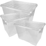 STORM TRADING GROUP 3 Pieces 80L Plastic Storage Boxes With Lids 80 Litres Transparent Clear Large Size Stackable See Through Box