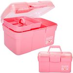 TERGOO 11in Multipurpose Storage Box Organizer with Removable Tray, Plastic Small Storage Box with Handle, Portable Art Craft Organizer Case for Makeup, Sewing, Nail, Hair Accessories (Pink)