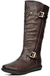 DREAM PAIRS Women's Wide Calf Knee High Boots, Fashion Faux Fur-Lined Winter Boots, Trace-w Brown, Size 11