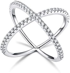 SOMEN TUNGSTEN 925 Sterling Silver Criss Cross Rings CZ Eternity Engagement Wedding Band Size 4