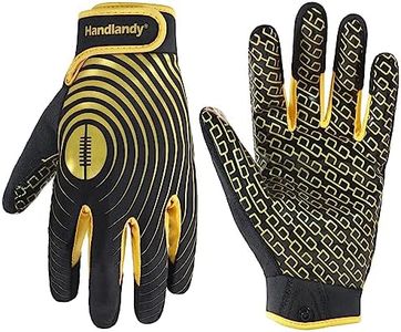 HANDLANDY Football Gloves Men, Sticky Wide Receiver Grip Gloves, Black and Gold Stretch Fit Football Gloves Adult