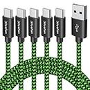 CLEEFUN USB C Cable 6ft, 5Pack USB A to USB Type C Charging Cable Fast Charge Braided Charger Cord for iPhone 16 15 Pro Max, Samsung Galaxy S24 S23 S22 S21 S20 FE Ultra S10, Pixel