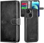 PULOKA - 2 in 1 Flip Cover for iPhone 15 - Protective Case with Card & Cash Pockets - Detachable Flip Case, Kickstand & Magnetic Closure - Profesional & Premium Leather Finish Look -Black