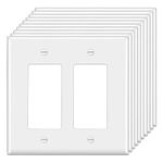 BESTTEN 10 Pack 2-Gang Decorator Wall Plate, Double Decor Receptacle Outlet Cover, Unbreakable Polycarbonate Light Switch Cover, cUL Listed Standard Size Faceplate, White