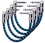 GOGHOST 6 Inch Guitar Patch Cable with 1/4" Right Angle Plugs, Black and Blue Tweed Woven Jacket 4 Pack