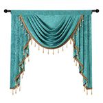 ELKCA Double-Sided Chenille Valance for Living Room,Turquoise Curtains Valance with Gold Beads for Bedroom,Rod Pocket(W39Inch,1 Panel)