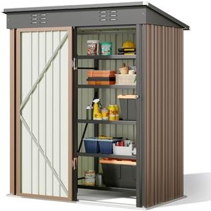 Bealife Abri de Jardin en Métal Abri à Outils, Abri à Outils en Acier Galvanisé, Abri de Rangement Extérieur Maison de Jardin 180x162x95 cm pour Pelouse de Patio d'arrière-Cour (Brun)