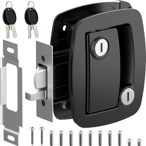 WELLUCK RV Door Lock Replacement with Paddle Deadbolt, Camper Door Latch Handle, Enclosed Trailer Door Latch Secure for Camper Horse Travel Trailer Cargo Hauler (Aluminum Alloy Black)