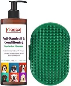 ROMSAY Dandruff & Conditioning Eucalyptus Dog & Cat Shampoo With Pet Bathing Brush | Dandruff Free Whitening and Color Enhancing Fresh Notes| Mint Dog Shampoo (200 ml) | Dog Shampoo for Pomeranian, shih tzu Puppy, Rottweiler Adult, German Shepherd, Labrador and Golden Retriever, Dog Accessories, Dogs Shampoo, Pet Shampoo for Dogs, Shampoo for Dogs ( Pack of 1 ) (200 ml)