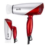 JINRI 1875W Foldable Travel Hair Dryer,Dual Voltage Blow Dryer & Foldable Handle Lightweight Negative Ionic Folding Hair Dryer，Red