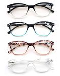 MODFANS Womens Reading Glasses 3.5 4-Pack Stylish Ladies Readers,Comfort Spring Hinge,Light Frame Pattern Fashion Design Pouch Included