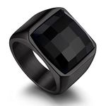 Bandmax Mens Stainless Steel Signet Rings Pinky Ring 15MM Princess Cut Black Onyx Ring for Men Women Gemstone Cocktail Ring Size 9