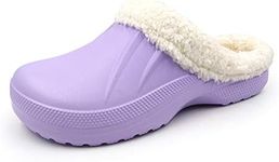 Amoji Women's Waterproof Slippers Men's Winter Garden Shoes Clogs Fleece Lined Fur Furry Lining Ferry Warm Fuzzy Fur Liner 1534 Purple Size 7 Women/6 Men