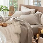 MooMee Bedding Sheet Set 100% Washed Cotton Linen Like Textured Breathable Durable Soft Comfy (Tannish Linen Grey, King)
