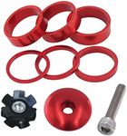 Saipe 9PCS Bicycle Headset Spacer Kit with Stem Top Cap, Long Bolt, Headset Star Nut 1-1/8 inch 28.6mm Aluminium Alloy Bicycle Front Fork Stem Spacers 2mm, 3mm, 5mm, 10mm for MTB BMX Road Bike (Red)