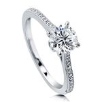 BERRICLE Rhodium Plated Sterling Silver Round Cubic Zirconia CZ Solitaire Promise Wedding Engagement Ring 1.2 CTW