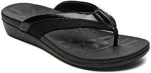 MEGNYA arch Fit Orthopeic Flip Flops for Women, Soft Plantar Fasciitis Footbed Sandals for Flat Feet, Comfort Thong Slippers with Arch Support Foam for Walking black size 6, W7-black, 6