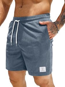 JMIERR Shorts for Men Corduroy Casual Elastic Waist Drawstring Lightweight Quick Dry Cool Shorts with Letter Patched Detail US 42 (3X-Large) Grayish Blue