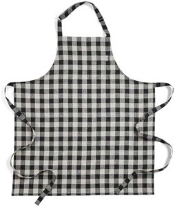 Solino Home Linen Bib Apron for Men & Women - Black and Cream Kitchen Apron with Front Pockets - Handcrafted from European Flax