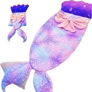 Nalexmi Mermaid Kids Sleeping Bag with Pillow - Purple Fantasy Design, Animal Sleeping Bag, Machine Washable, Perfect for Camping, Travel, Sleepovers & Indoor Play, Slumber Bags for Kids with Pillow