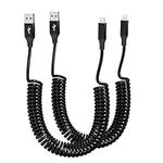 Coiled iPhone Charging Cable 2-Pack, Apple Carplay & MFi Certified, Short USB to Lightning Cable with Data Transmission, Retractable iPhone Car Charger Cord for iPhone/Pad/Pod