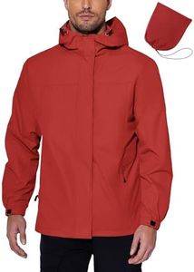 COOFANDY Waterproof Coated Hooded Rain Jacket Breathable Rain Coats Durable Rain Gear Light Watertight Jacket Men Red