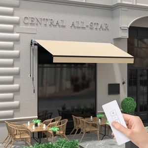 HOMEDEMO 10'x 8' Electric Retractable Awning for Patio, Motorized Awnings, UV & Waterproof Polyester Cover and Aluminum Frame for Outdoor Deck, Sunshade Shelter Crank Handle, Yard, Beige, Balcony